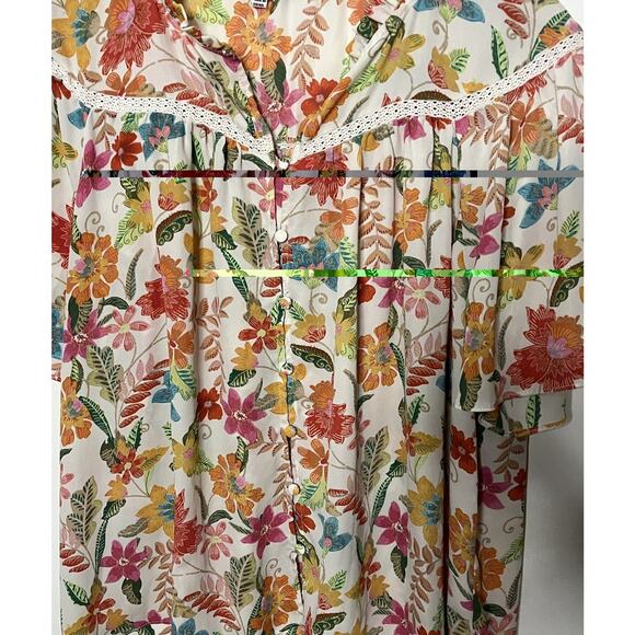 Anthropologie Rose + Olive Floral Peasant Lace Trim Top Women’s Large - Picture 5 of 7
